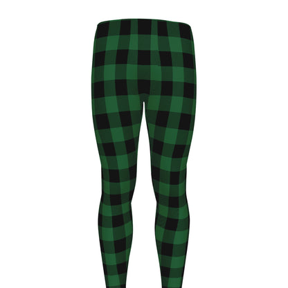 Green And Black Buffalo Check Print Men's leggings