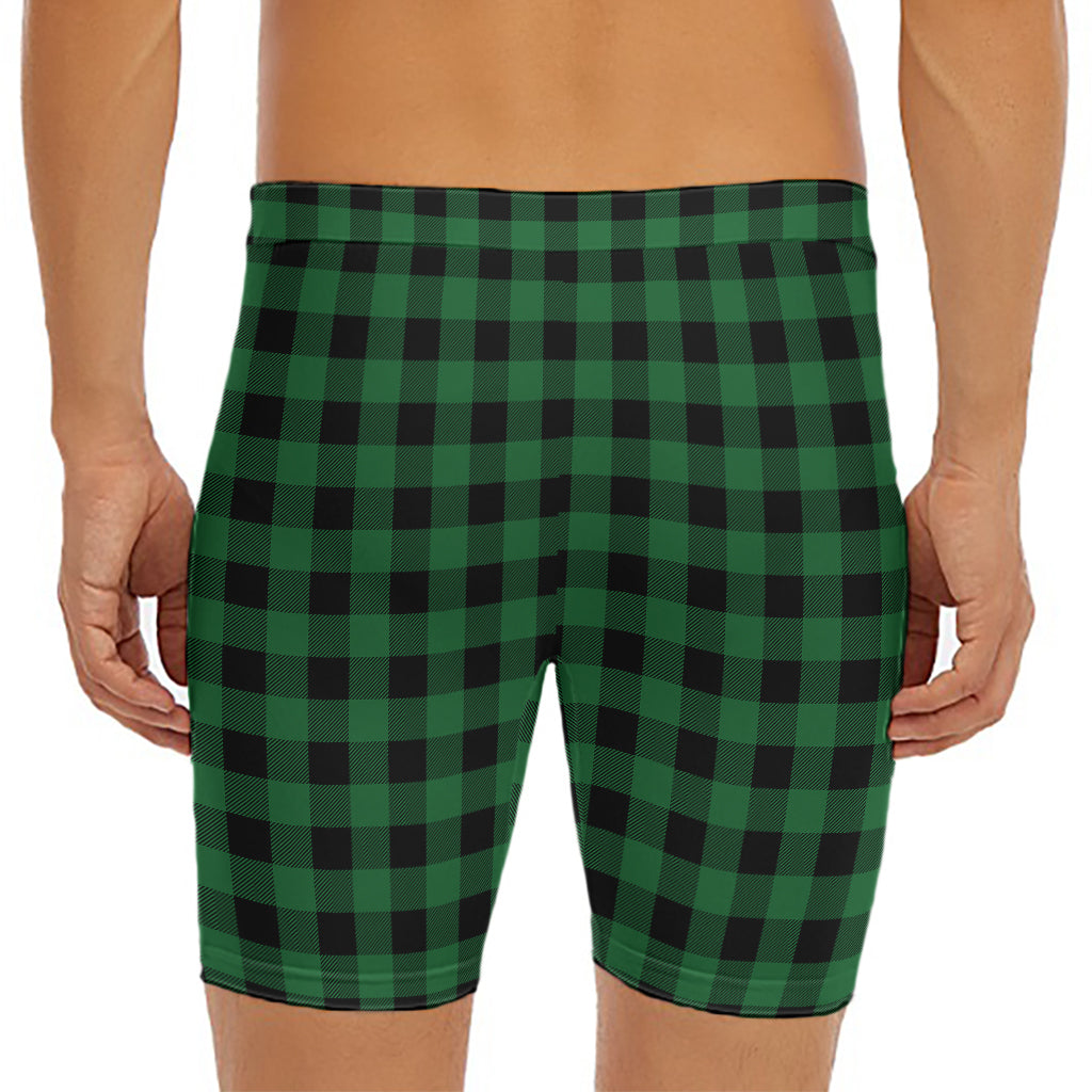 Green And Black Buffalo Check Print Men's Long Boxer Briefs