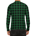 Green And Black Buffalo Check Print Men's Long Sleeve Rash Guard