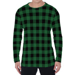 Green And Black Buffalo Check Print Men's Long Sleeve T-Shirt