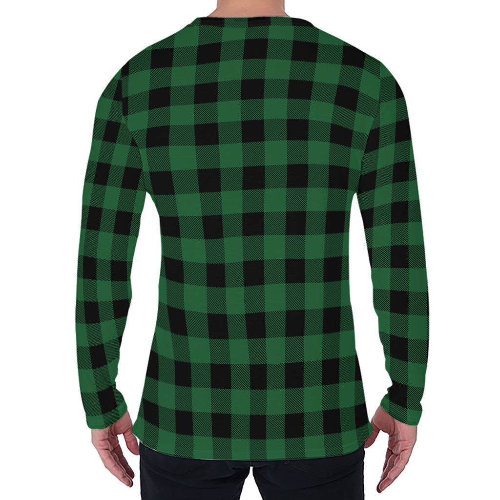 Green And Black Buffalo Check Print Men's Long Sleeve T-Shirt