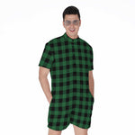 Green And Black Buffalo Check Print Men's Rompers