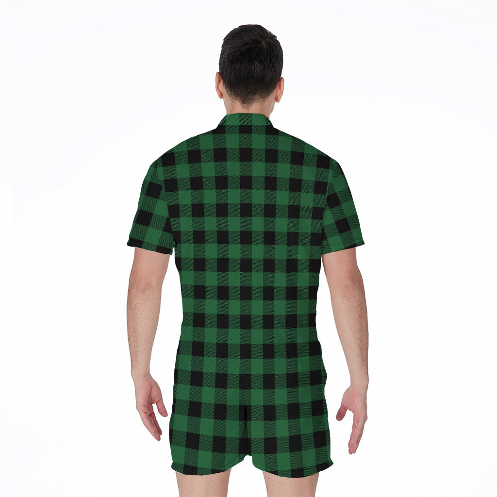 Green And Black Buffalo Check Print Men's Rompers