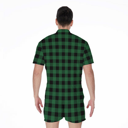 Green And Black Buffalo Check Print Men's Rompers
