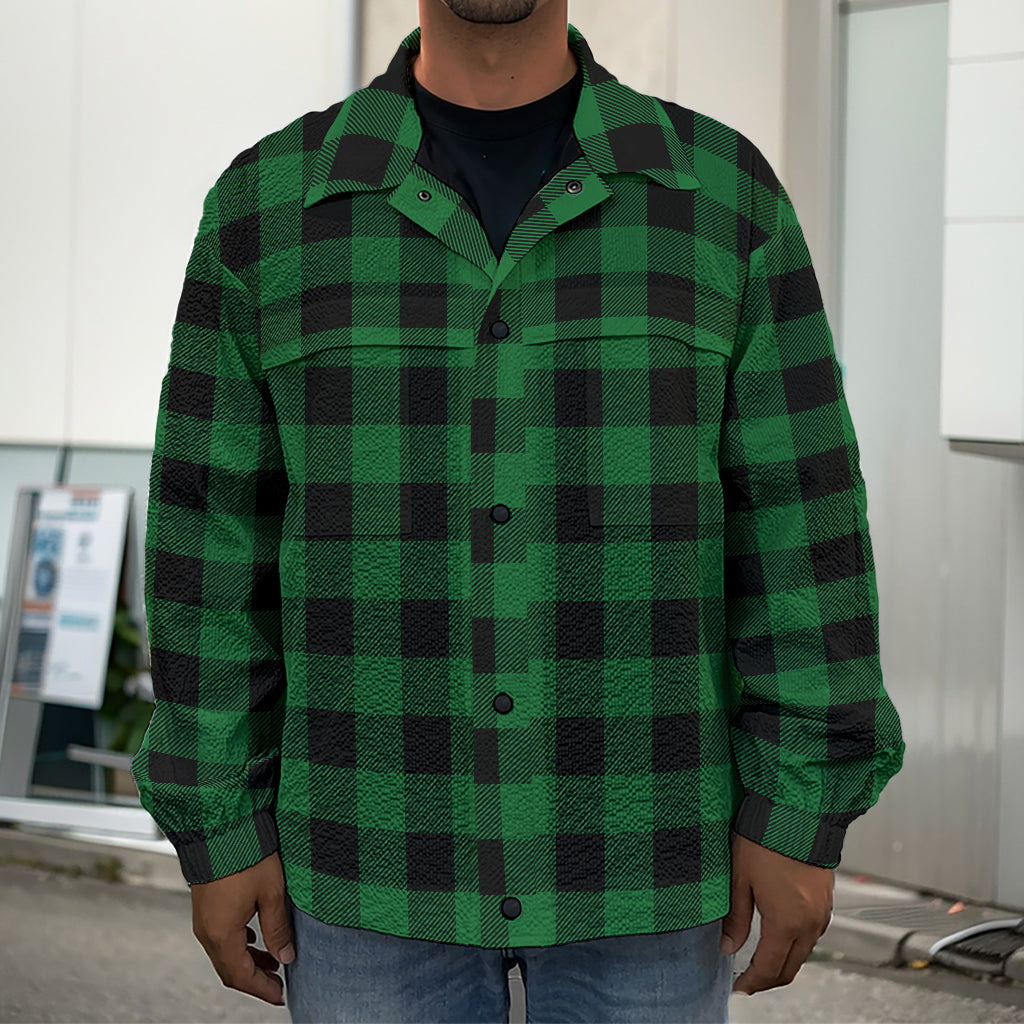 Green And Black Buffalo Check Print Men's Shirt Jacket