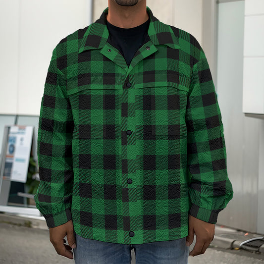 Green And Black Buffalo Check Print Men's Shirt Jacket