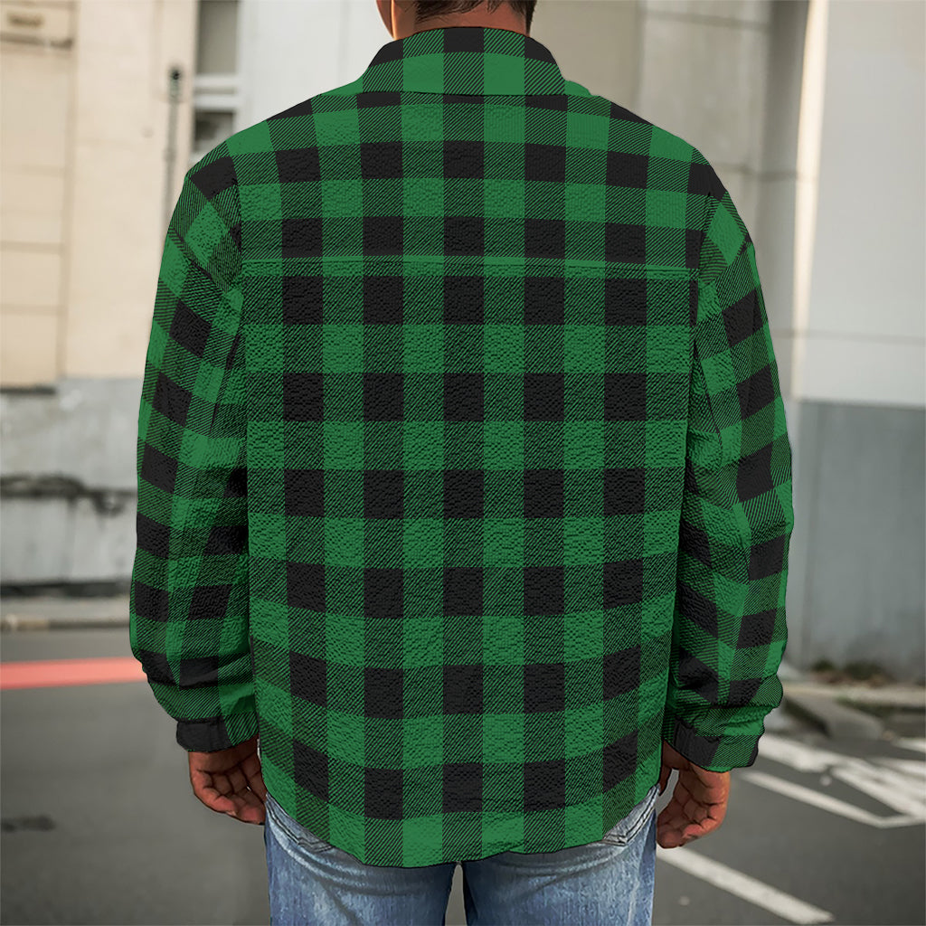 Green And Black Buffalo Check Print Men's Shirt Jacket
