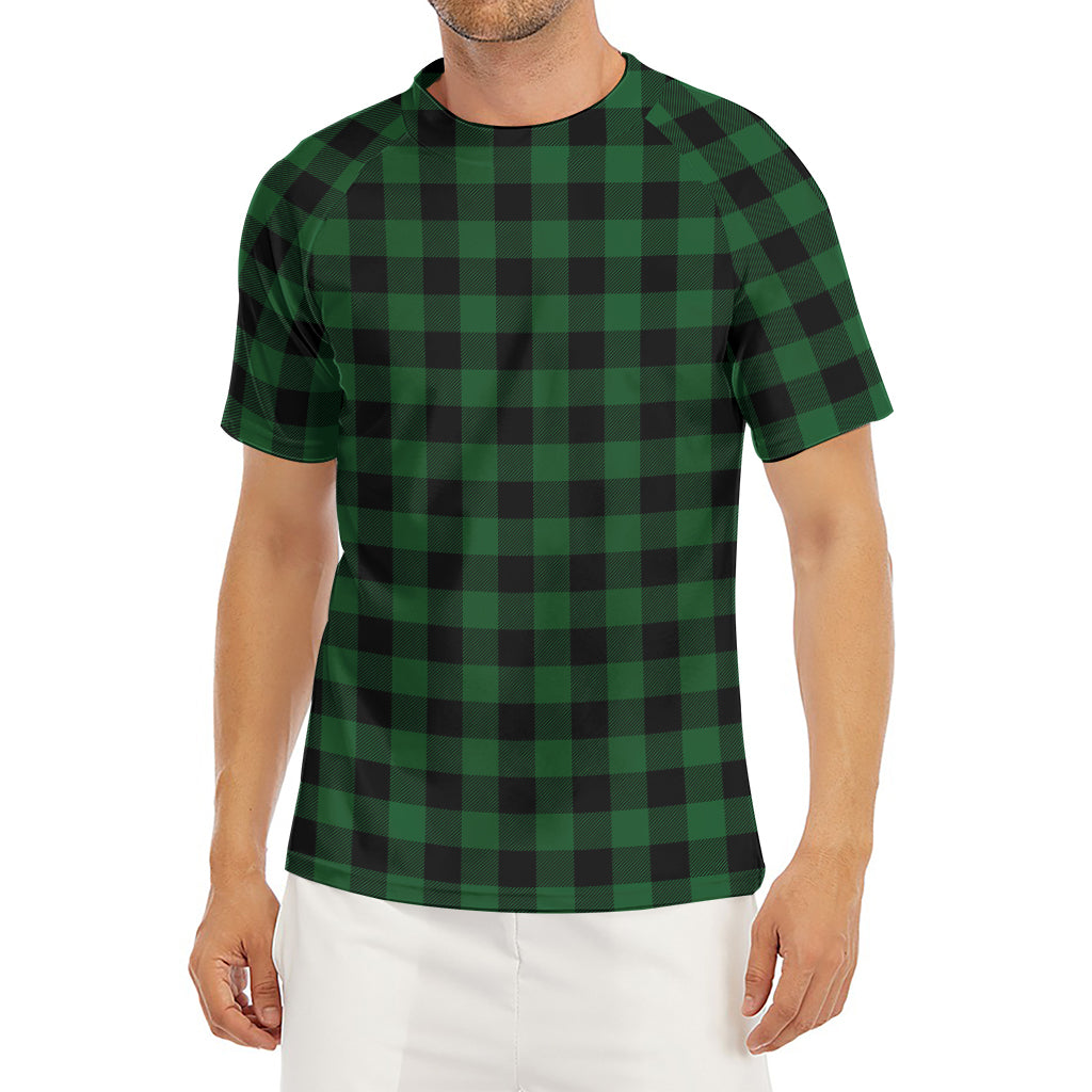 Green And Black Buffalo Check Print Men's Short Sleeve Rash Guard