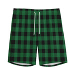 Green And Black Buffalo Check Print Men's Sports Shorts