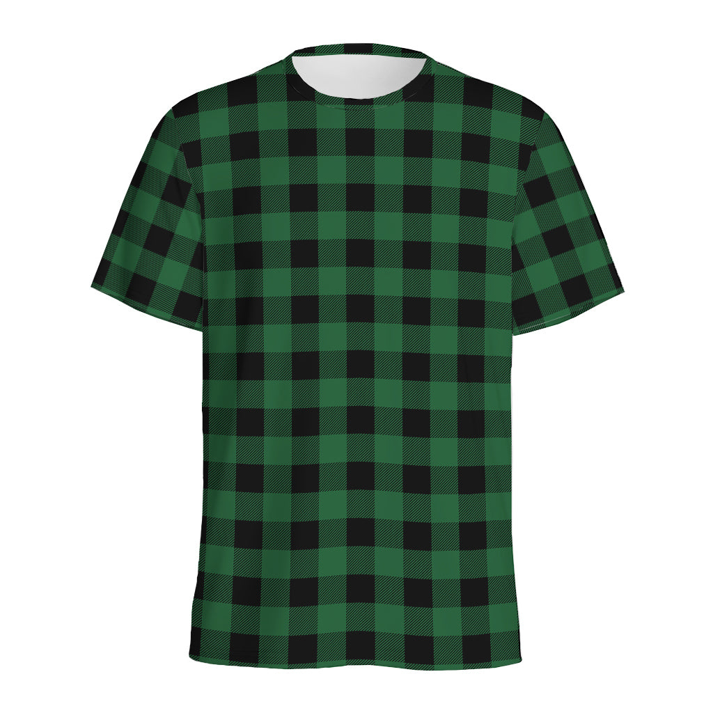 Green And Black Buffalo Check Print Men's Sports T-Shirt
