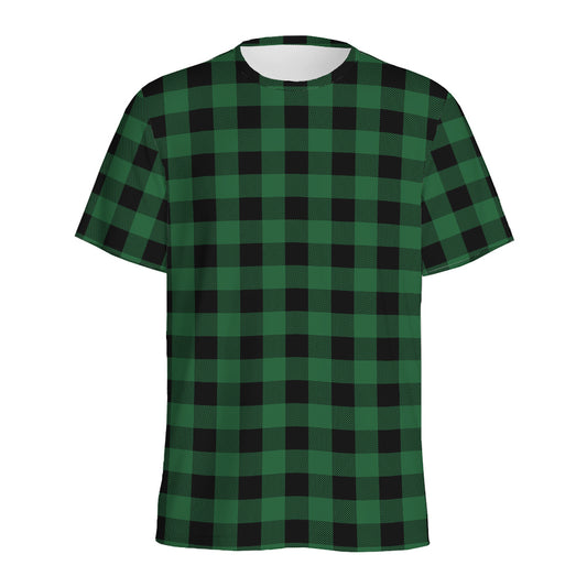 Green And Black Buffalo Check Print Men's Sports T-Shirt