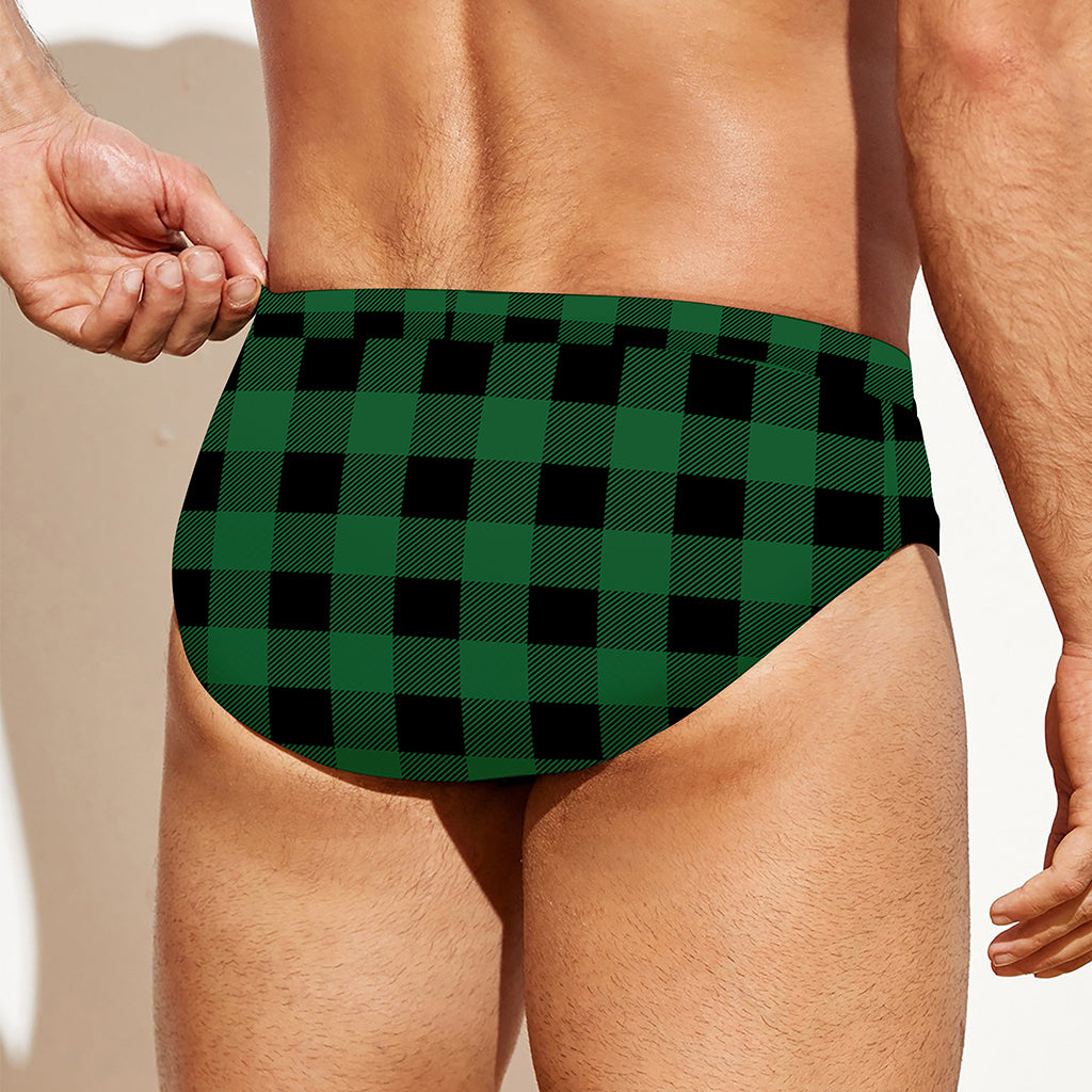 Green And Black Buffalo Check Print Men's Swim Briefs