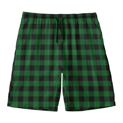Green And Black Buffalo Check Print Men's Swim Trunks