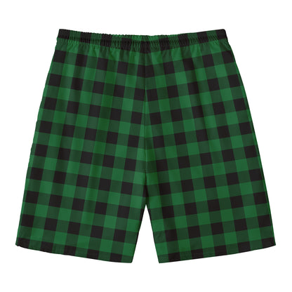 Green And Black Buffalo Check Print Men's Swim Trunks