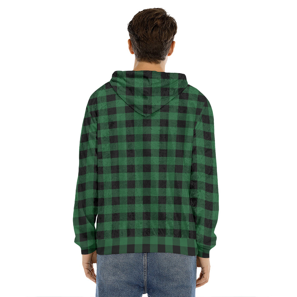 Green And Black Buffalo Check Print Men's Velvet Pullover Hoodie