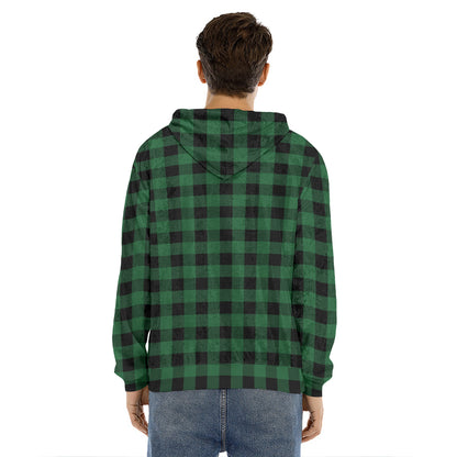 Green And Black Buffalo Check Print Men's Velvet Pullover Hoodie
