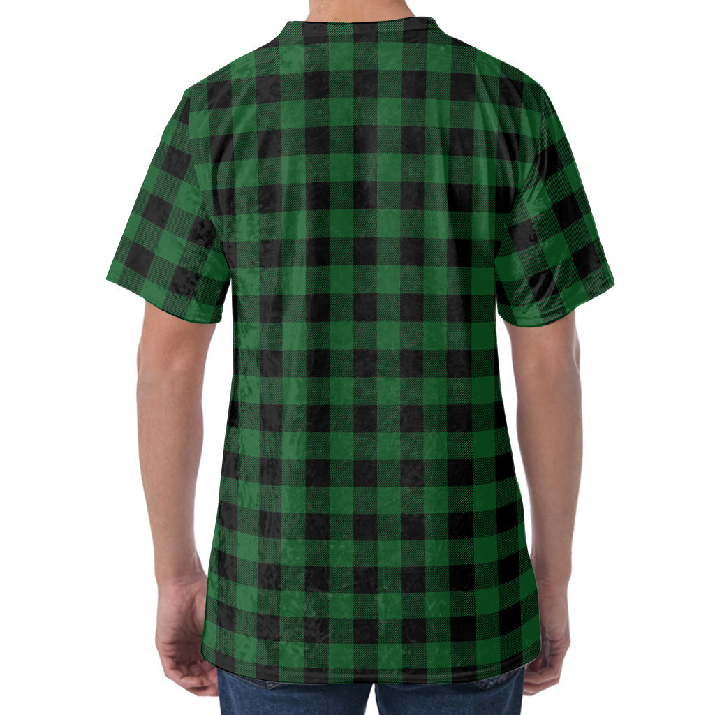 Green And Black Buffalo Check Print Men's Velvet T-Shirt