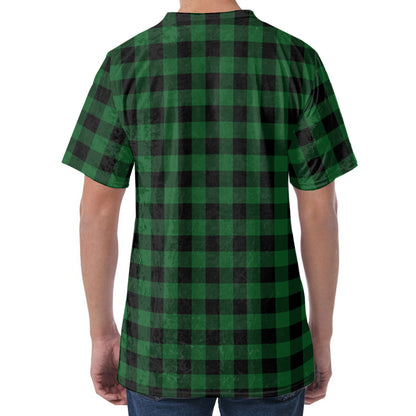 Green And Black Buffalo Check Print Men's Velvet T-Shirt