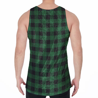 Green And Black Buffalo Check Print Men's Velvet Tank Top