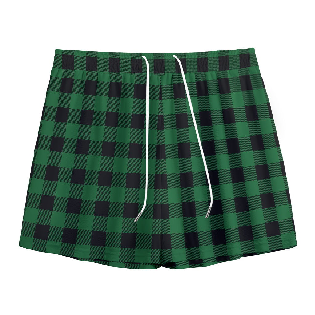 Green And Black Buffalo Check Print Mesh Shorts
