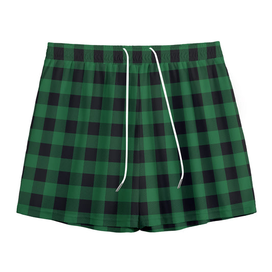 Green And Black Buffalo Check Print Mesh Shorts