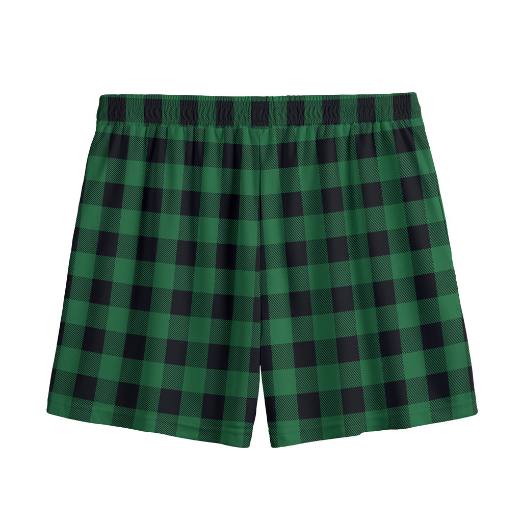 Green And Black Buffalo Check Print Mesh Shorts