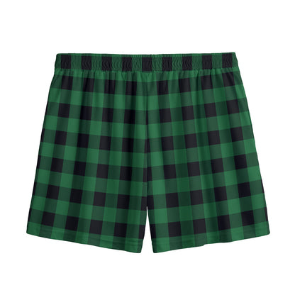 Green And Black Buffalo Check Print Mesh Shorts