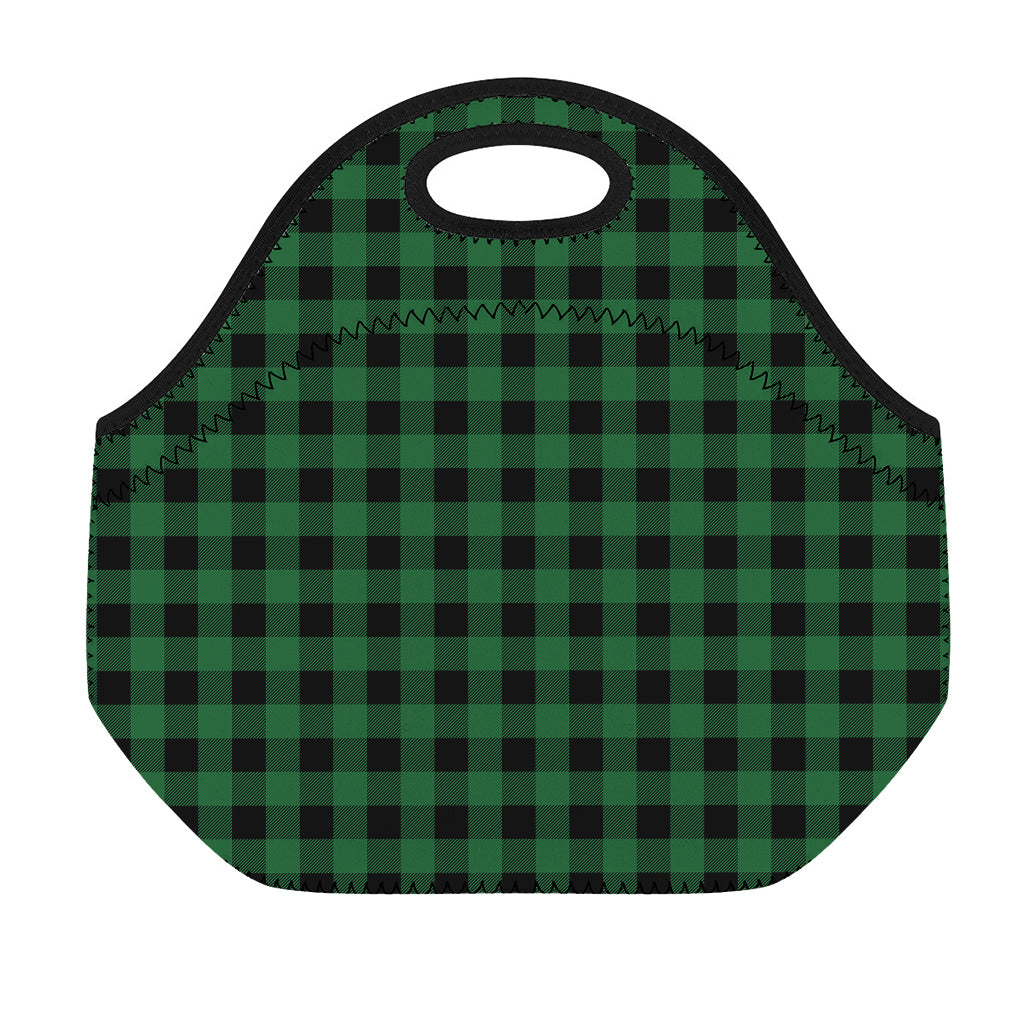 Green And Black Buffalo Check Print Neoprene Lunch Bag