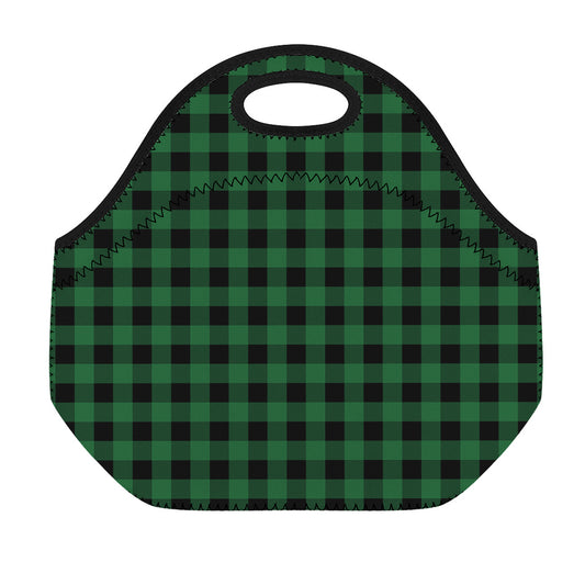 Green And Black Buffalo Check Print Neoprene Lunch Bag