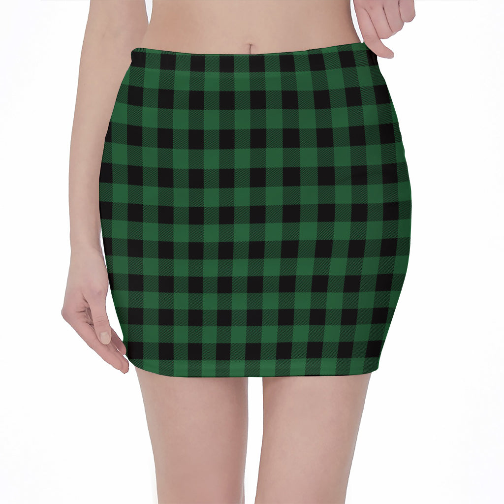 Green And Black Buffalo Check Print Pencil Mini Skirt