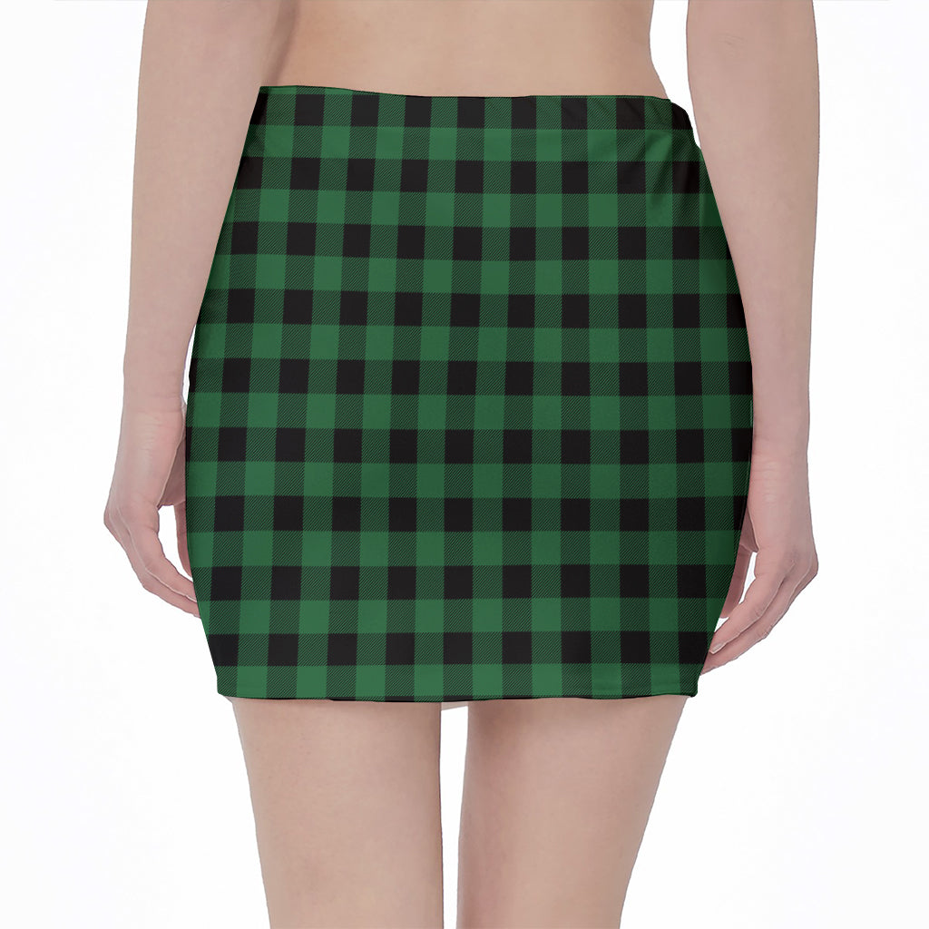 Green And Black Buffalo Check Print Pencil Mini Skirt