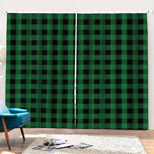 Green And Black Buffalo Check Print Pencil Pleat Curtains