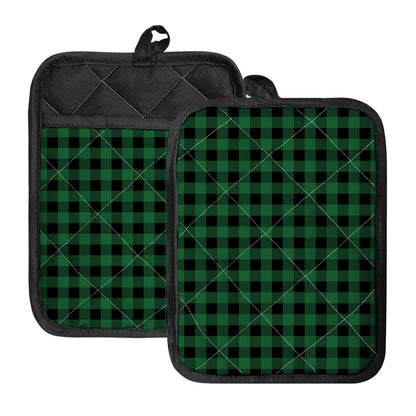 Green And Black Buffalo Check Print Pot Holders With Pocket