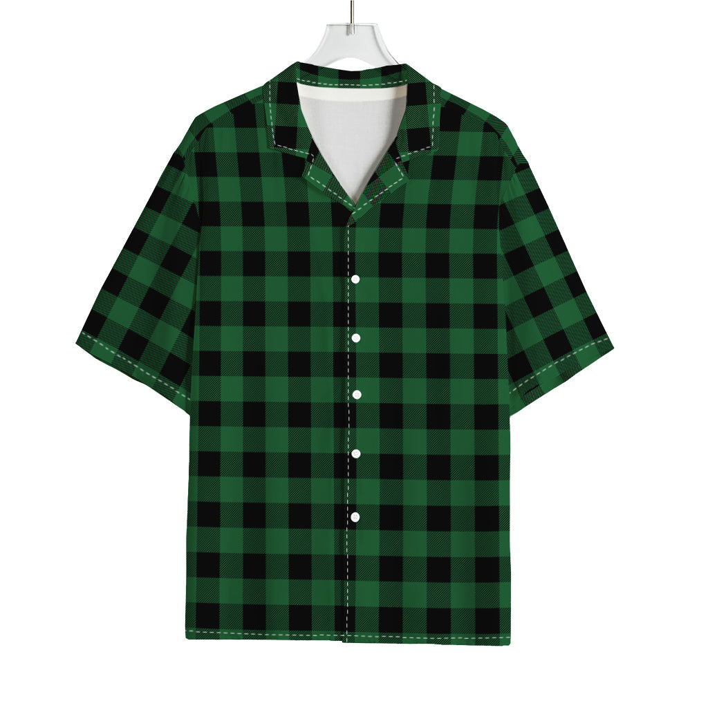Green And Black Buffalo Check Print Rayon Hawaiian Shirt