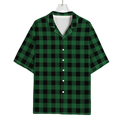 Green And Black Buffalo Check Print Rayon Hawaiian Shirt