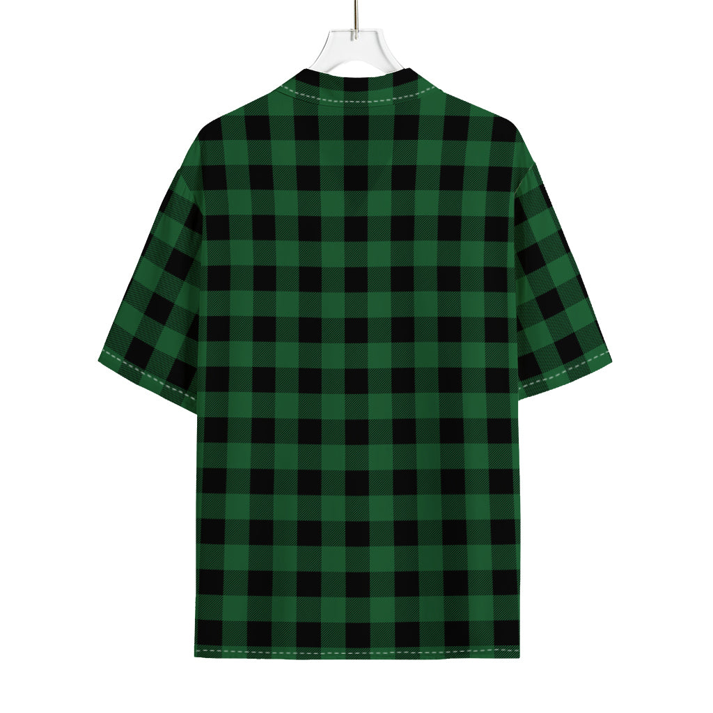 Green And Black Buffalo Check Print Rayon Hawaiian Shirt