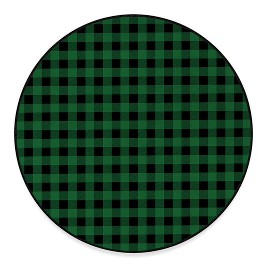 Green And Black Buffalo Check Print Round Floor Mat