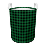 Green And Black Buffalo Check Print Round Laundry Basket