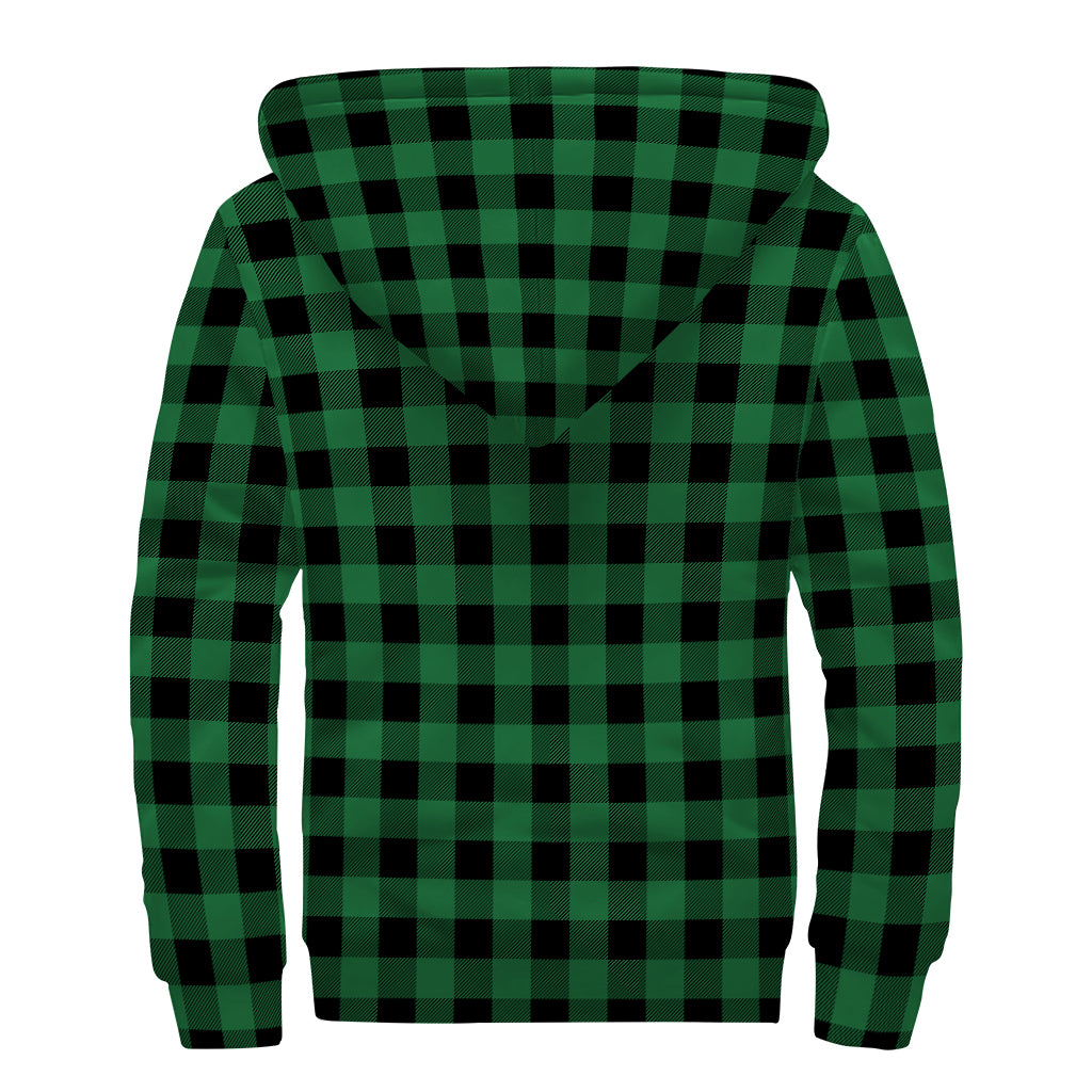 Green And Black Buffalo Check Print Sherpa Lined Zip Up Hoodie