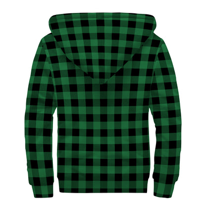 Green And Black Buffalo Check Print Sherpa Lined Zip Up Hoodie