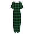 Green And Black Buffalo Check Print Short Sleeve Long Nightdress