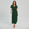 Green And Black Buffalo Check Print Short Sleeve Maxi Dress