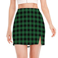 Green And Black Buffalo Check Print Side Slit Mini Skirt