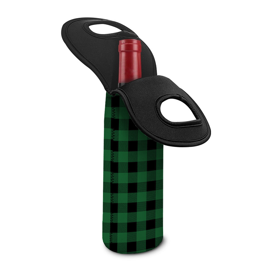 Green And Black Buffalo Check Print Single Neoprene Wine Tote