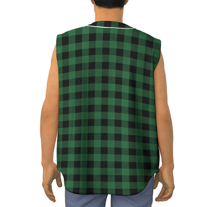 Green And Black Buffalo Check Print Sleeveless Baseball Jersey