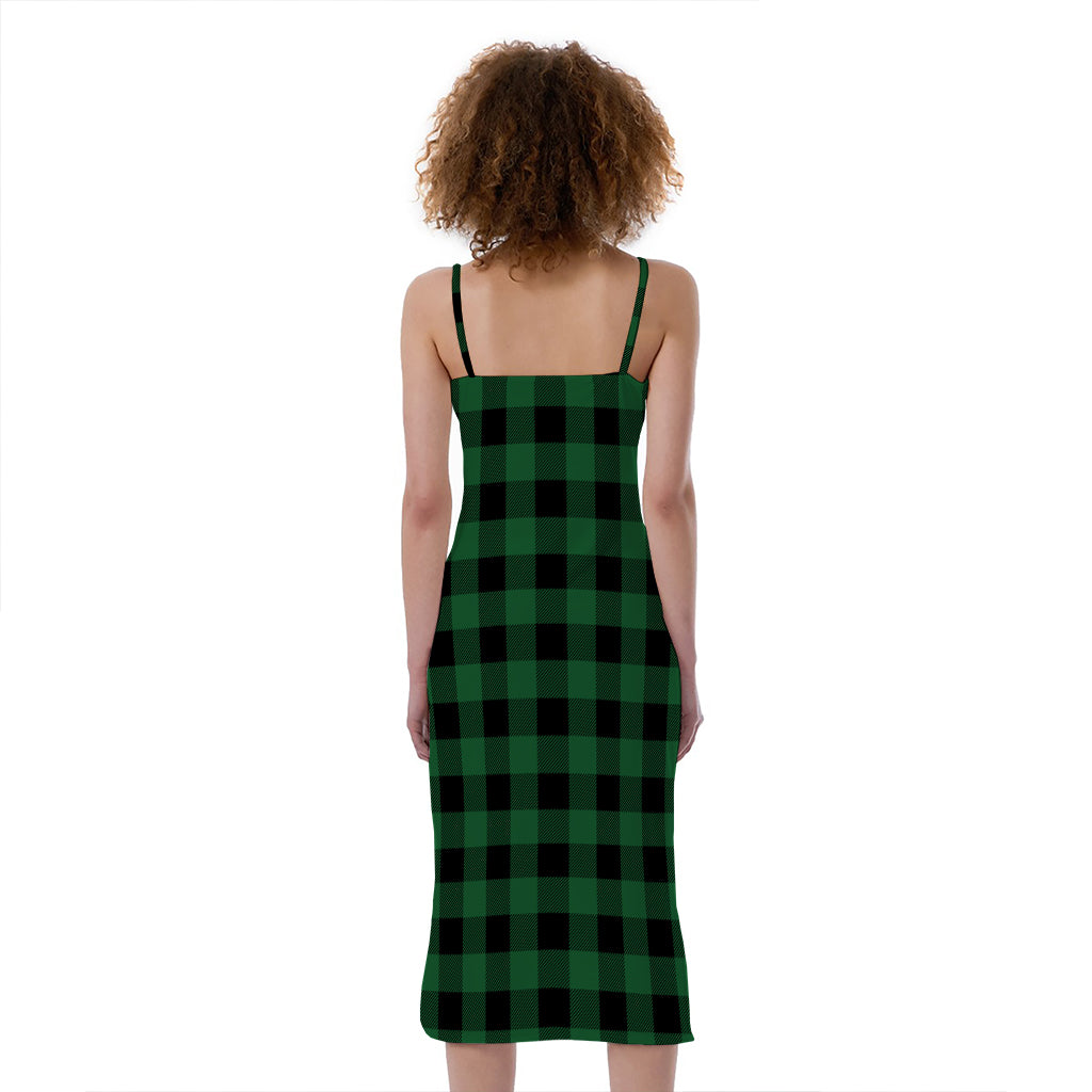 Green And Black Buffalo Check Print Slim Fit Midi Cami Dress