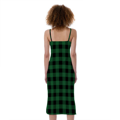 Green And Black Buffalo Check Print Slim Fit Midi Cami Dress