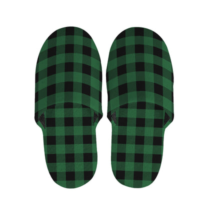 Green And Black Buffalo Check Print Slippers