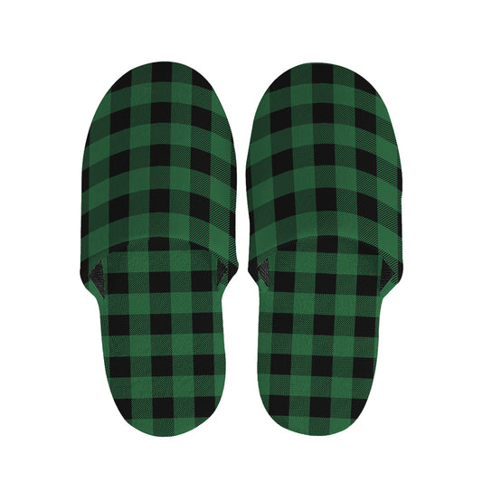 Green And Black Buffalo Check Print Slippers