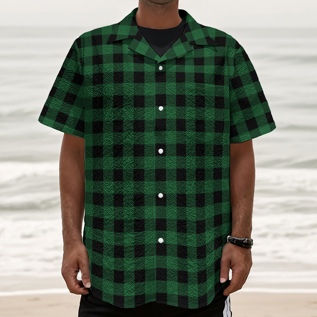 Green And Black Buffalo Check Print Textured Short Sleeve Shirt